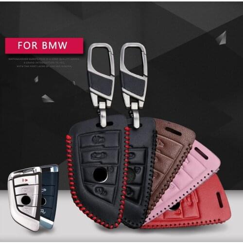 Leather Car Key Cover Case For Bmw 3 5 7 X5 F15 E70 X1 F48 X6 F16 X3 F25 E83 E90 E34 E38 E39 E87 E92 Key Ring Fob Accessories