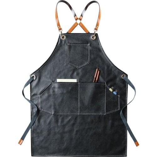 Leather Working Apron Cross Back Adjustable Chef Apron Multi-pocket Sleeveless Adjustable Strap and Large Pockets