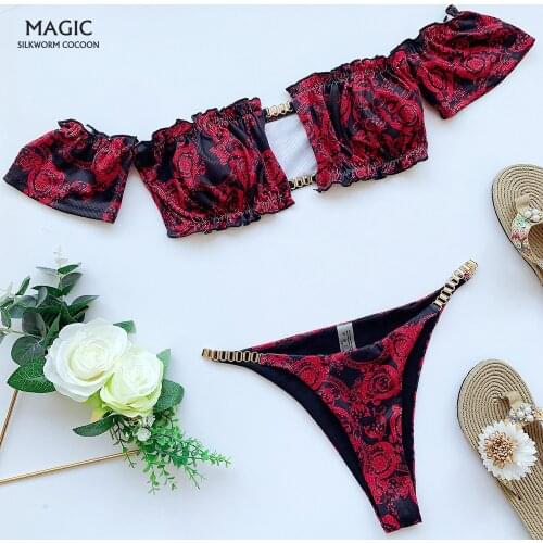 Sexy Fashion Bikini retro print swimsuit European and American swimsuit flounces swimsuit lady Swimwear Swimming Suit Two-piece