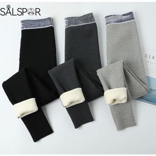 SALSPOR Sexy Warm Leggings Winter Women Thickened Leggins Plus Velvet High Waist Letters Pants Cold-Resistant Warm Feet Pants