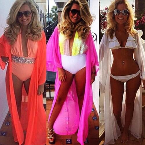 Summer Beach Cover Up Women Chiffon Dress Robe Plage Candy Color Kaftan Bikini Cover-up Tunic Sarong Swimsuit