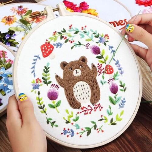 DIY Cute Bear Embroidery Kits Fashion Printed Needlework Cross-Stitching Sewing Craft For Beginner Handmade Home Decor