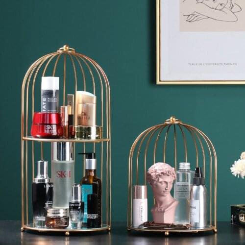 Nordic Simple Iron Cosmetic Storage Rack Bird Cage Shaped Multilayer Storage Shelf Bathroom Bedroom Makeup Organizer Holder