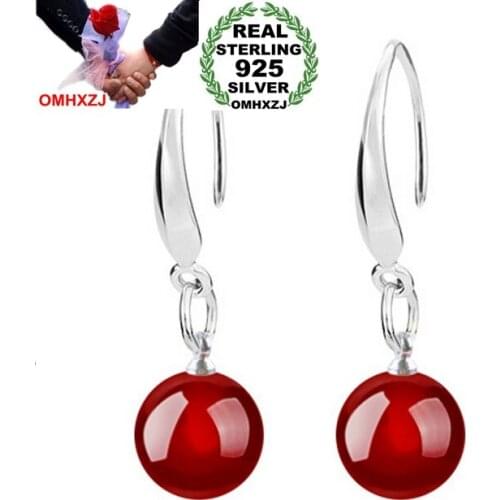 OMHXZJ Wholesale star Fashion woman kpop jewelry Black red round ball Drops pendant agate 925 sterling silver Earrings YS122