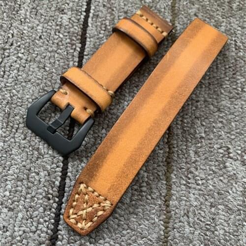 18mm 20mm 22mm 24mm Handmade genuine leather watch strap vintage look thick tough brown tan