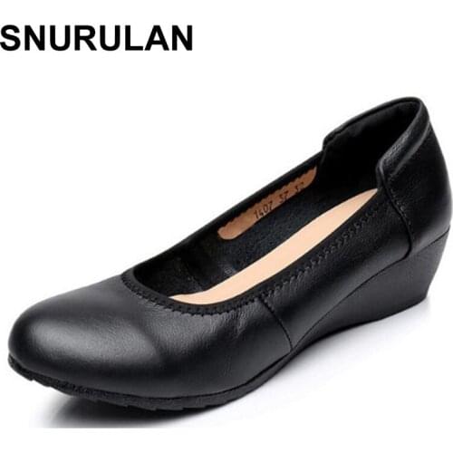 SNURULAN women Spring\Autumn Fashion Genuine Leather Shoes black and white nurses shoes Female Driving Shoes Flats Shoes