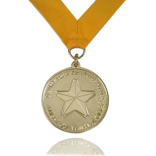 Custom Zinc Alloy Gold Plated Sandblasted Sports Medal and Ribbon