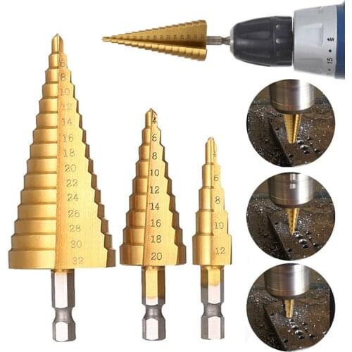 HSS Titanium Coated Step Drill Bit Drilling Power Tools for Metal High Speed Steel Wood Hole Cutter Cone Drill 4-12 4-20 4-32 mm