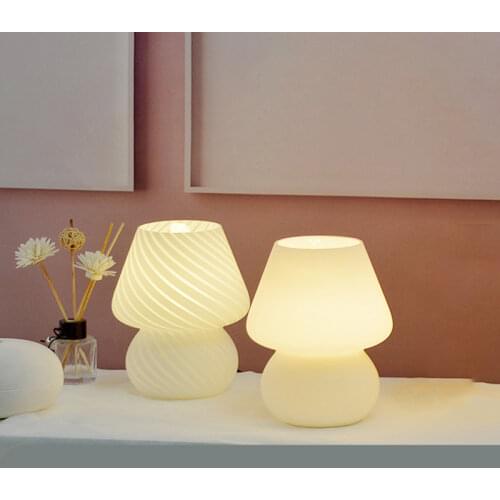 Korean Ins Striped Rotating Threaded Mushroom Table Lamp Murano Style Striped Glass Lamp for B&B Study Room Bedside Living Room