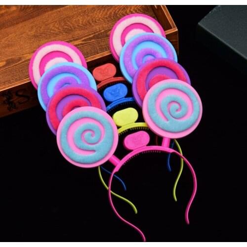 Glowing christmas party brithday toys gift hairpins flashing colorful stick candy head hoop wholesale glowing hair accessories