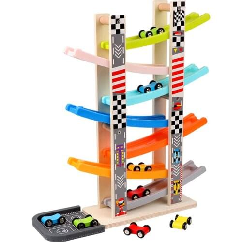 Trolley Toy Mini Wooden Car Toys For Children Slide For Car Track Inertia Pull Back Glider Toy Circuit Kids Toy