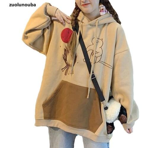 Cartoon Loose Korean Version 2020 Autumn And Winter Plus Velvet Thick Sweet Women Hoodie Casual Fashion Cute Ladies Sweatshirt
