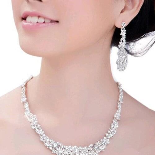 Party Accessories Gift Charm Crystal Earrings Necklace Wedding Bridal Rhinestone Jewelry Set