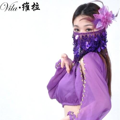 2019 High quality cheap women Indian belly dance face Sequin veil tribal belly dancing veils for sale 9 colors available