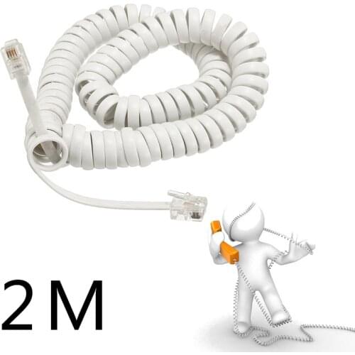 Stretching 2M Coiled Telephone Handset Cable RJ10 Phone Lead Extension Curly Spring Telephone Cord Cable RJ10 Plug Connector