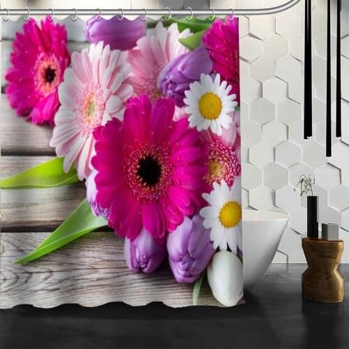 Custom Gerberas Flower Shower Curtain 12 Hooks For The Bathroom High Quality Polyester Fabric Bath Curtain 3D Printing
