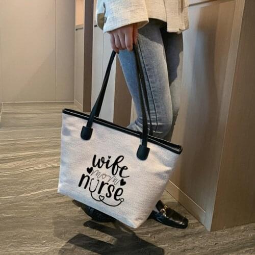 Wife Mom Nurse Gift for Nurse Canvas Tote Bag Shoulder Shopping Beach Bag