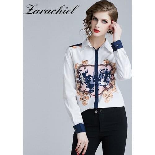 Fashion Vintage Print Ladies Tops Shirt 2021 Autumn Women Long Sleeve Casual White Blouse Shirt All Matching Office Blusas Femme