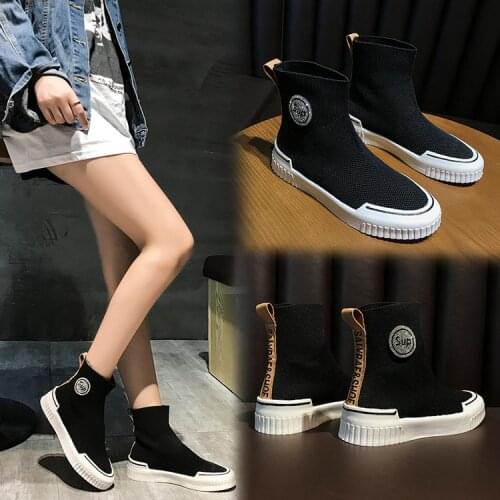 High-top Stretch Socks Shoes Women 2021 New Net Celebrity Fashion Breathable Knitted Casual Flat Bottom Shoes Womens Trend