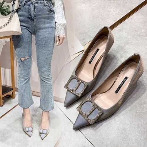 31-43 Small Size 2021 New Womens Shoes Spring French Girls Sexy High Heels Medium Heel Pointed Glass Heel Womens Shoes