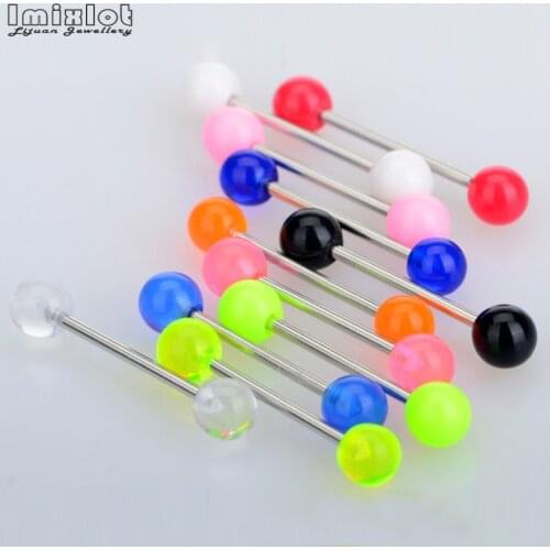 10pcs/lot Surgical Steel Bar Tongue Rings Acrylic Ball Tongue Barbell Stud Nipple Rings Ear Cartilage Tragus Piercing Jewelry
