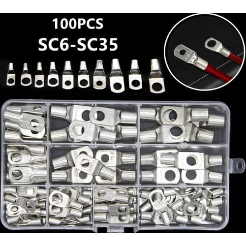100Pcs Tinned Copper Bare Terminals Lugs Ring Crimp Connector Battery Wire Cable Soldered Connectors Kit
