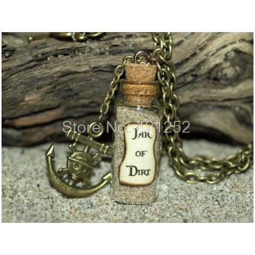 12pcs Necklace Jar of Dirt glass Bottle Necklace with Pirate Anchor Charm Pirates of the Caribbean Jack Inspired necklace