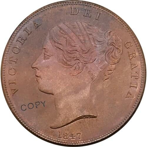 1847 United Kingdom 1 One Penny Victoria 1st portrait Red Copper collectibles Copy Coin