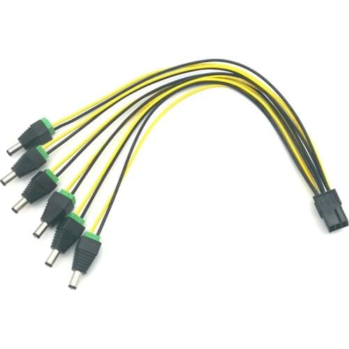 PCI-E Express 6Pin to 6pcs DC 5.5X2.5mm Plugs 12V Power Cable for Bitcoin Miner 60cm