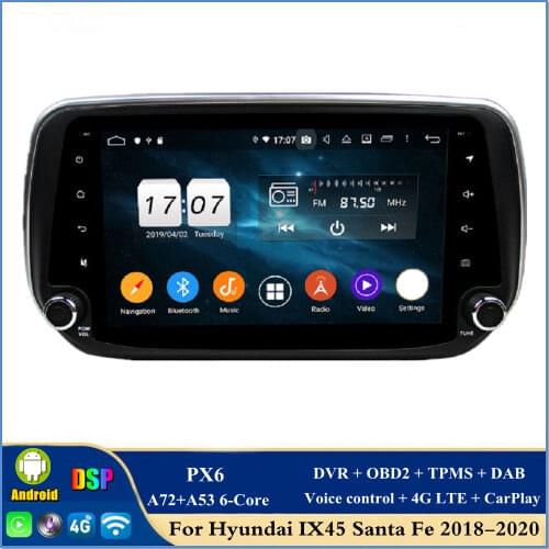 DSP PX6 6-Core Android 10 Car Audio DVD Player for Hyundai IX45 Santa Fe 2018 Car Stereo Radio GPS Bluetooth 5.0 WIFI CarPlay