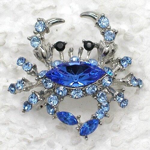 Blue Rhinestone Crab Pin brooches C786 B