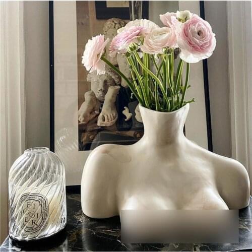 Bust Sculpture Vase Resin Living Room Garden Decoration Nordic Art Ornament Room Flower Decorative Pot Aesthetic 2021