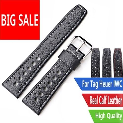 CARLYWET 20 22mm TOP Quality Real Calf Leather Handmade White Stitches Wrist Watch Band Strap Belt For Rolex Omega IWC Tag Heuer