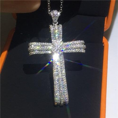 Handmade Long Cross Pendant AAAAA cz 925 sterling silver Party Wedding Vintage Cross Pendant necalace for women Men Jewelry