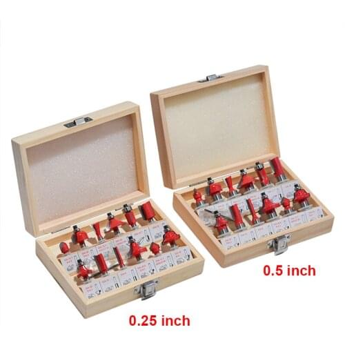 12Pcs/Set 1/4'' 1/2'' Shank Tungsten Carbide Router Bits Woodworking Milling Cutter for Hand Trimmer Wood Router Accessories