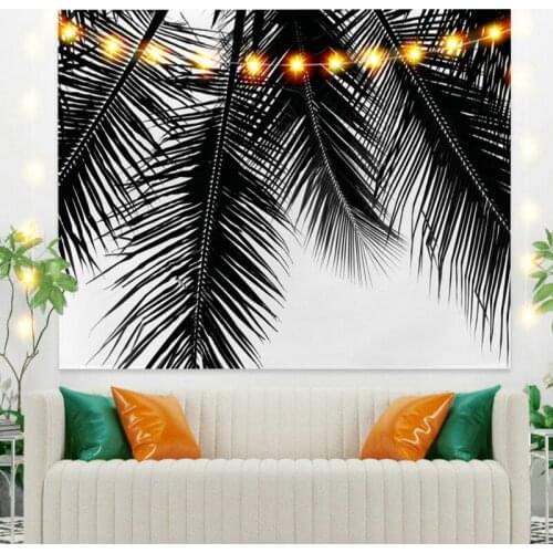 Black Leaves White Tapestry Vintage Exotic Summer Plant Nature Frame for Bedroom Photography Wall Decor