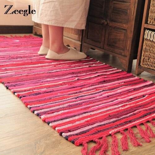 Zeegle Color stripes Cotton Floor Carpets For Living Room Bedroom Non-slip Bedside Rugs Tapete Rug Absorbent Kitchen Area Rug