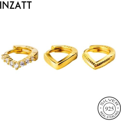 INZATT Real 925 Sterling Silver Zircon V Type Hoop Earrings For Fashion Women Party Cute Fine Jewelry MInimalist Accessories