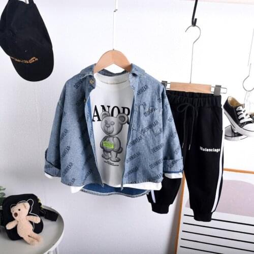 Boys Clothes Set Childrens Clothing Sets 2021 Autumn Long Sleeve Active Suits Kids cowboy shirt +T Shirts + Pants 3pcs Boy Set