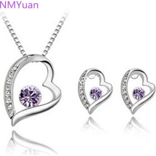 New fashion crystal jewelry suite Korean heart-shaped necklace earring sets forever wholesale and retail