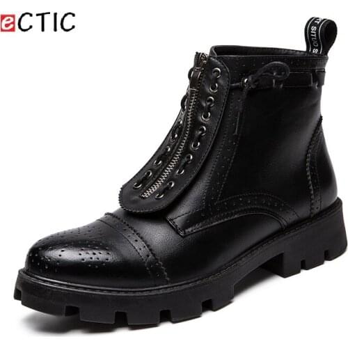 ECTIC 2019 Cowboy Winter Men Boots Vintage Style Casual Men Shoes High-Cut Lace-Up Warm Motorcycle Bota Hombre Calcado