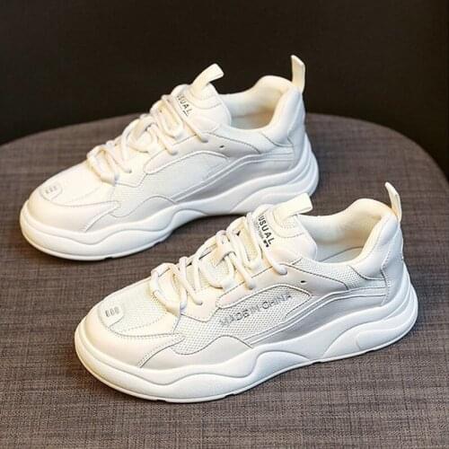 Comfy Breathable Mesh Trainers Chunky Heels 4cm Womens Platform Sneakers Women Shoes Casual Female White Mesh Shoes For Woman