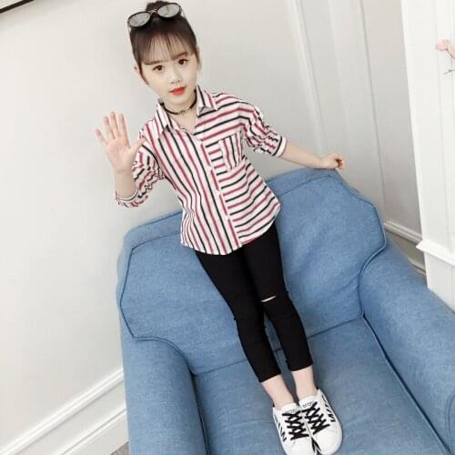 Fashion Girls striped shirt spring autumn new children long sleeve baby cotton Leisure letter Slim top