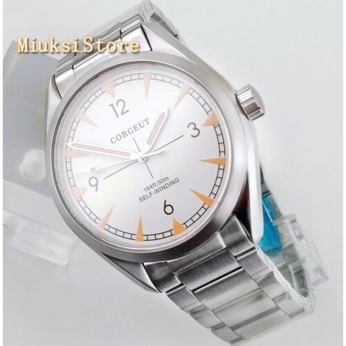 41MM Corgeut Silver case sapphire crystal white dial date luminous automatic mens top luxury business mechanical watch 2867