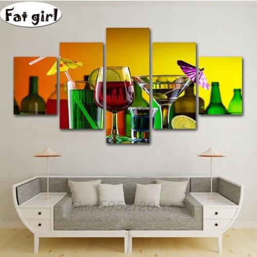 5D Diy diamond painting 5 Pieces Cocktail cabinet Wine Party Embroidery hand drill mosaic cross stitch kit Restaurant wall art