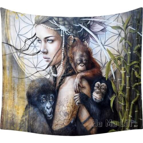 Fantasy World Of Man And Animals By Sophie Wilkins Tapestry Wall Hanging Home Interior Living Room Bedroom Multifunctional