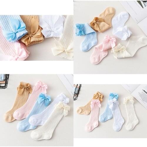 Baby Girl Socks Knee high Bow Baby Summer Mesh Breathable Long Socks Pure Color Knee-high Sock With Bowknot Infant
