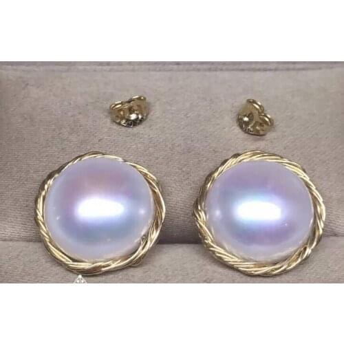 New pair of 9-10mm south sea lavender pearl stud earring natural Luxury Ms. girl Wedding Jewelry
