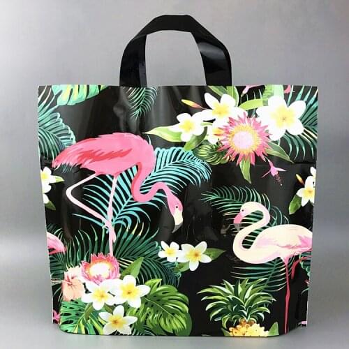 New plastic clothes bags,store packing full color print flamingo images gift bag ,wedding favor bags plastic bags with handle