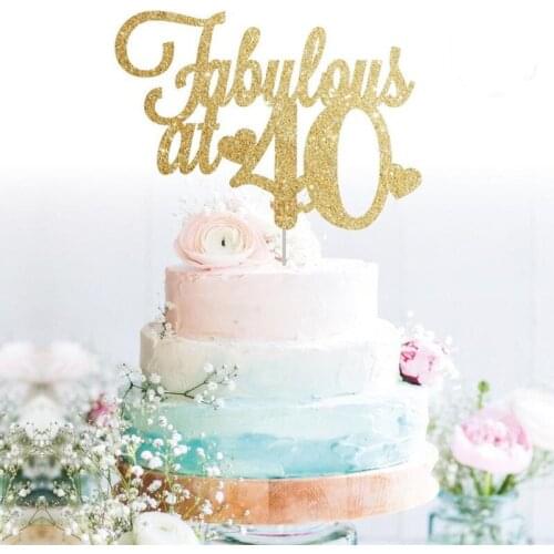 Custom Fabulous at 40 cake topper birthday gold glitter cake topper personalised, 30, 40, 50, 60, any number Party Decorations